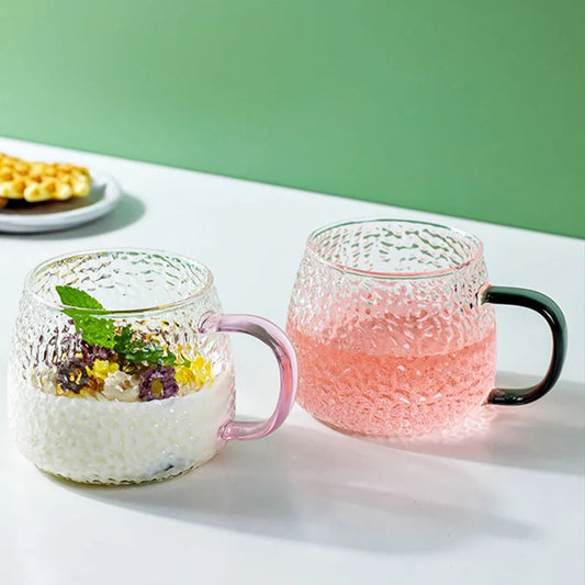 Artfan 400ml Hammer Pattern Glass Mug - Heat Resistant with Hand Handle