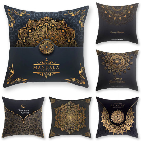 Artfan lighting Black Gold Mandala Luxury Printed Pillowcase §