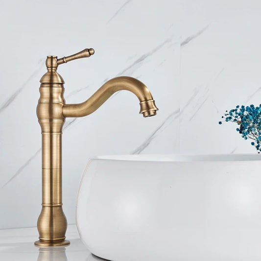 Artfan Antique Brass Basin Faucet Hot Cold Mixer Tap Single Handle Sink Faucet