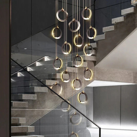 Artfan Aluminum LED Chandelier Crystal Round Hanging Lamps Luxury Staircase Lighting Fixtures