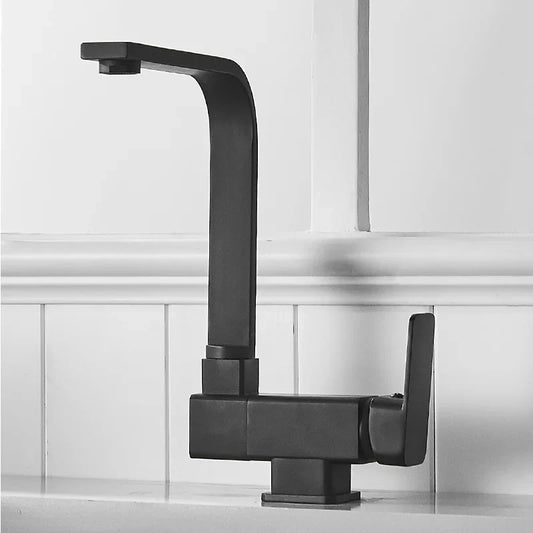 Artfan 360° Rotating Black Kitchen Faucet, Deck Mount Sink Mixer Tap, 304 Stainless Steel