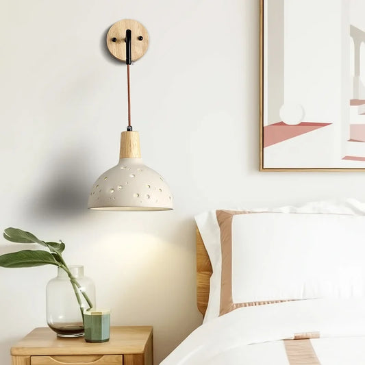 Artfan Adjustable Wall Lights Pull Chain Switch Wood Socket Cement Modern Bedside Lamp