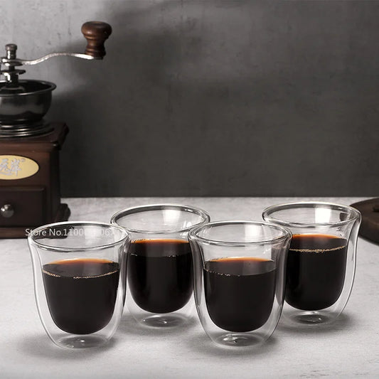 Artfan 5PCS Double Wall Glass Coffee Mugs Set, 150ml Insulated Cups for Bar Tea Juice