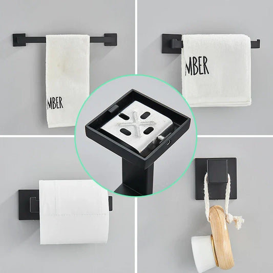 Artfan lighting Black Bathroom Hardware Set: Robe Hook, Towel Rail, Shelf, Tissue Holder