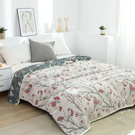 Artfan 100% Cotton Gauze Summer Blanket - Soft Floral Throws for Sofa and Bed