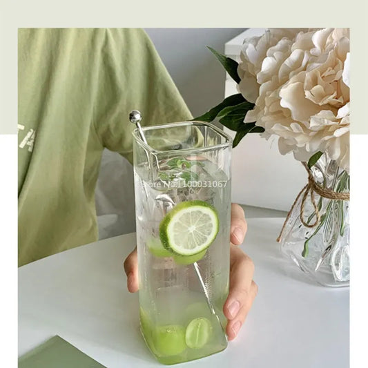 Artfan 500ml Square Glass Juice Cup - Transparent & Heat-Resistant