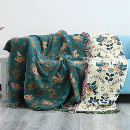 Artfan lighting Birds Jacquard Cotton Gauze Sofa Cover - Non-Slip Blanket for All Seasons