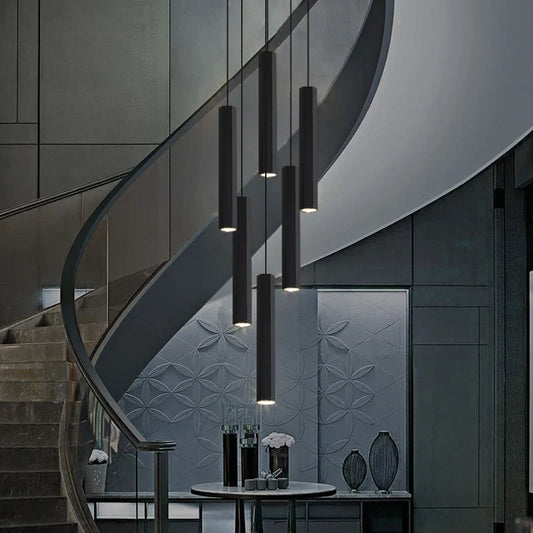 Artfan lighting Black LED Crystal Staircase Chandelier: Modern Nordic Design, Creative Island Hanging Lamp