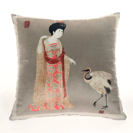 Artfan Ancient Chinese Beauty Girl Velvet Satin Throw Pillow Cover 45x45cm