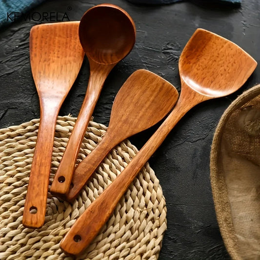 Artfan 4-Piece Wooden Kitchen Utensil Set | Nonstick Cooking Tools