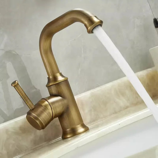 Artfan Antique Brass Basin Faucet Hot Cold Single Lever Bathroom Sink Tap