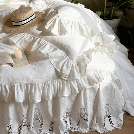 Artfan 100% Cotton Ruffles Bedding Set with Double-layer Yarn and Soft Skin Friendly Texture