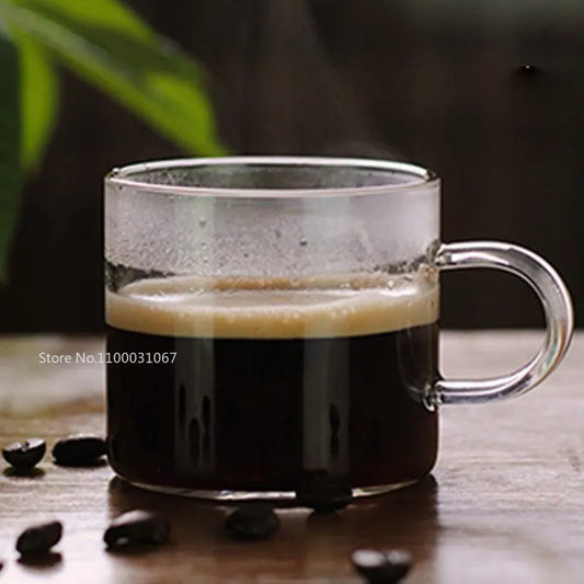 Artfan 2PC 120ml Glass Handle Coffee Cup Tea Mug Set for Milk Beer Juice