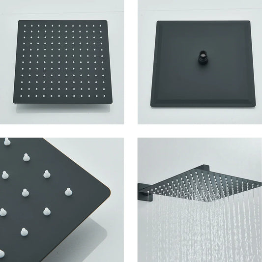 Artfan 12" Matte Black Rainfall Shower Head Set with Shower Arm