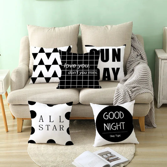 Artfan lighting Black Geometry Letters Print Cushion Cover for Home Decor & Office