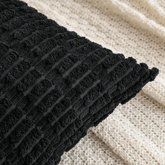Artfan lighting Black Striped Corduroy Throw Pillow Cover 18x18 Inch Square Cushion Case White Pillowcase