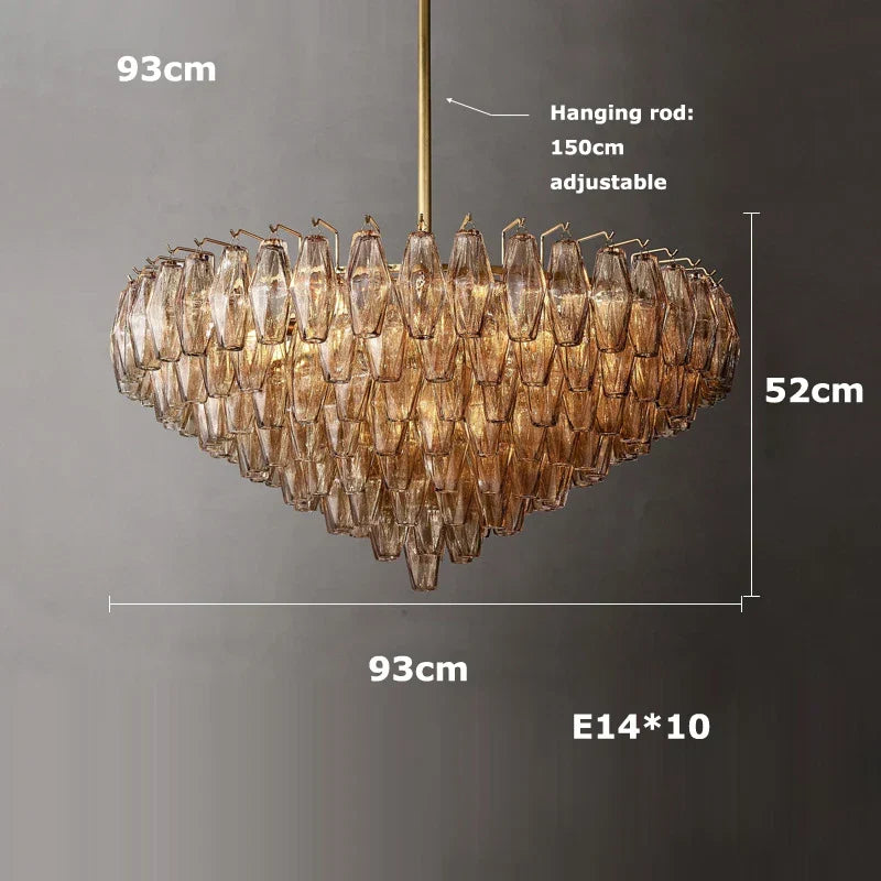 Artfan Art Deco Glass Shade Brass LED Chandelier - Luxury Black Dining Room Ceiling Light