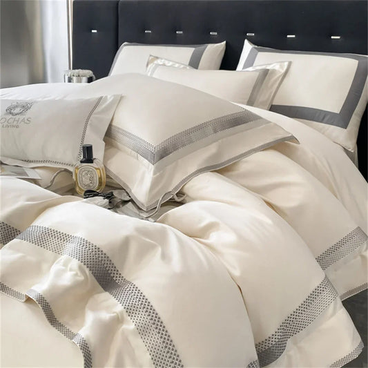 Artfan 1000TC Egyptian Cotton Embroidered Bedding Set, Queen King Size Duvet Cover Set