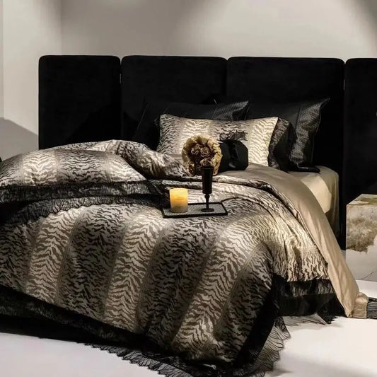 Artfan lighting Black Lace Leopard Print 1000TC Egyptian Cotton Bedding Set 4Pcs