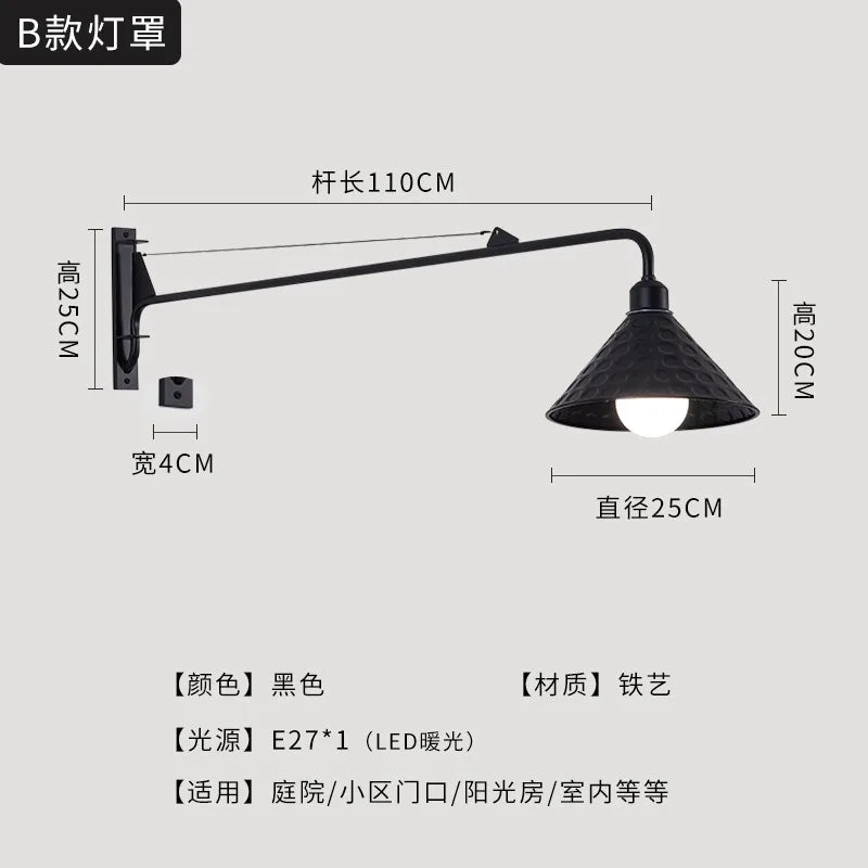 Artfan lighting Black LED Swing Arm Wall Lamp for Outdoor Decor in Bedroom, Balcony & Aisle