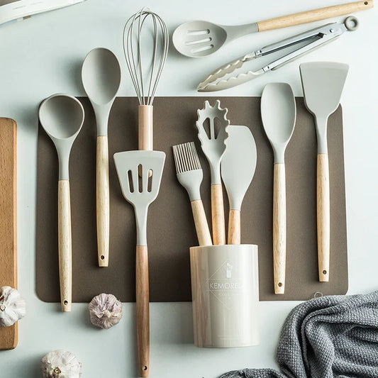 Artfan 13-Piece Silicone Kitchen Utensil Set with Storage Box - Non-Stick Cooking Tools and Measuring Spoons