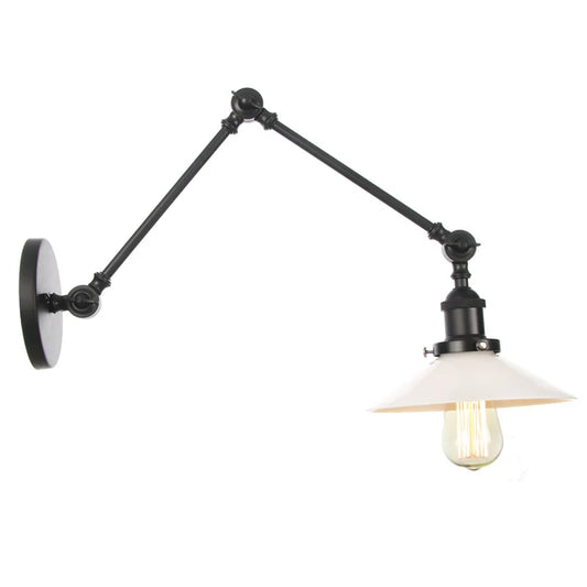 Artfan lighting Black Vintage Wall Lamp White Glass Industrial Swing Arm Adjustable Bedside