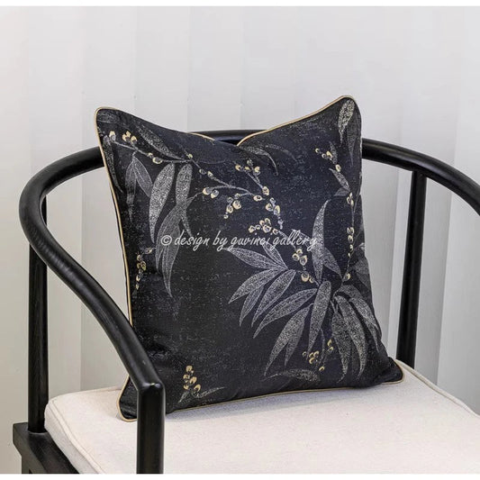 Artfan lighting Black & Gold Floral Jacquard Throw Pillow Cover Oriental Art Case