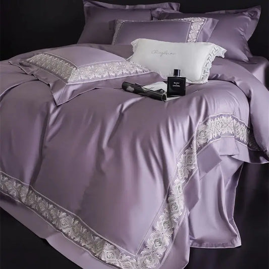 Artfan 1200TC Egyptian Cotton Lace Embroidery Bedding Set: 1 Duvet, 1 Sheet, 2 Pillowcases