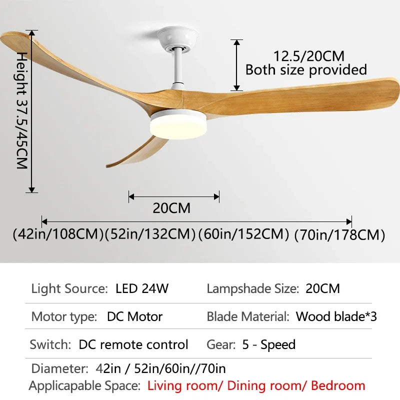 Artfan 70" Luxury Wooden Ceiling Fan with Reversible Motor for Year-Round Comfort