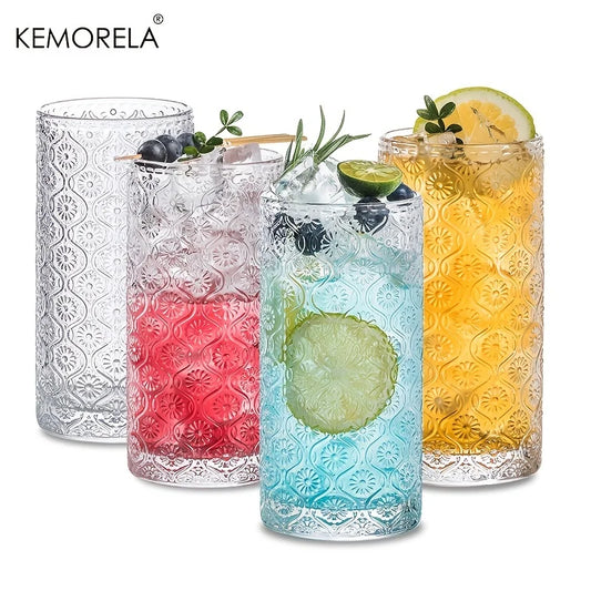 Artfan 4-Piece Vintage Embossed Glassware Set | Elegant Cocktail Glasses for Bar and Beverages