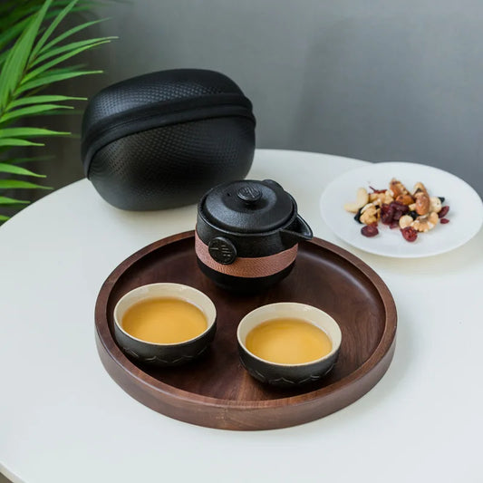 Artfan lighting Black Pottery Tea Set: Pot & 2 Cups in Portable Bag