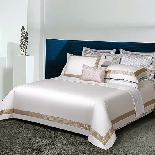 Artfan 1000TC Egyptian Cotton Luxury Bedding Set with Gold Embroidery - Solid Color