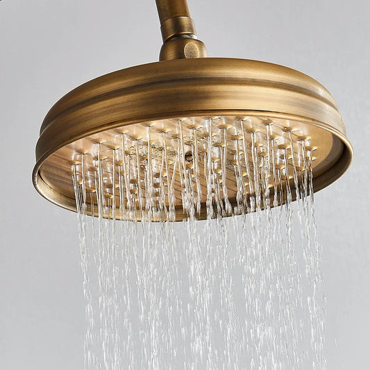 Artfan Antique Brass Bath Rainfall Shower Head - 8 inch Solid Brass Handheld Shower