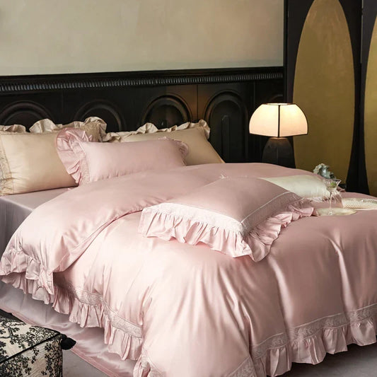 Artfan 1000TC Luxury Embroidery Ruffles Bedding Set with Soft Silky Feel