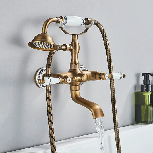 Artfan Antique Brass Telephone Shape Wall Mounted Bathtub Faucet