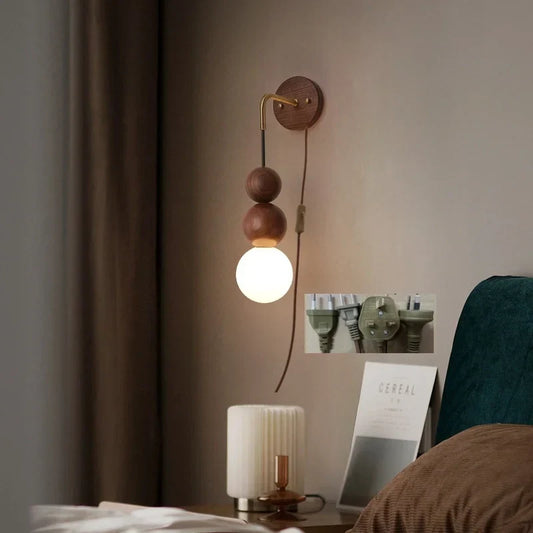 Artfan Adjustable LED Wall Light White Glass Walnut Wood Bar Living Room Mirror Lamp