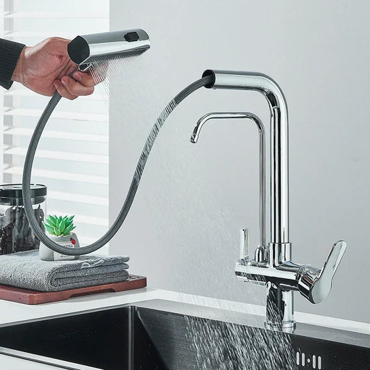 Artfan 3-Mode Waterfall Kitchen Faucet with 360° Rotation and Pull Out Spray