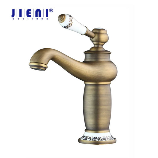 Artfan Antique Brass Bathroom Basin Faucet Deck Mounted Retro Mixer Vanity Taps