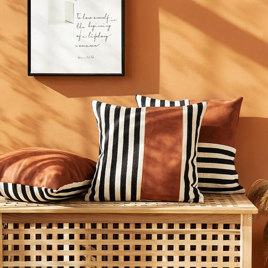 Artfan lighting Black Stripe Faux Leather Pillow Cover 45x45cm for Home Decor