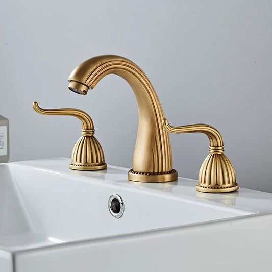 Artfan Antique Bronze Widespread Basin Faucet with Double Handles