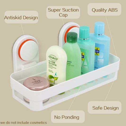 Artfan ABS Suction Cup Bathroom Shelf Organizer - Wall Mounted Shower Rack & Basket Holder
