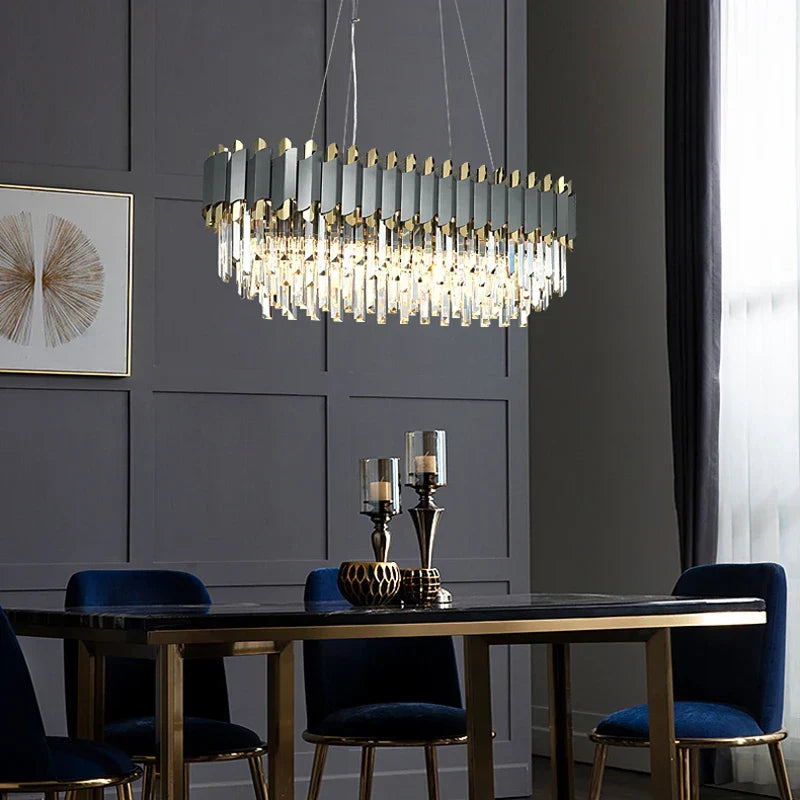 Artfan Art Deco Golden Black Crystal Pendant Lights for Dinning Room