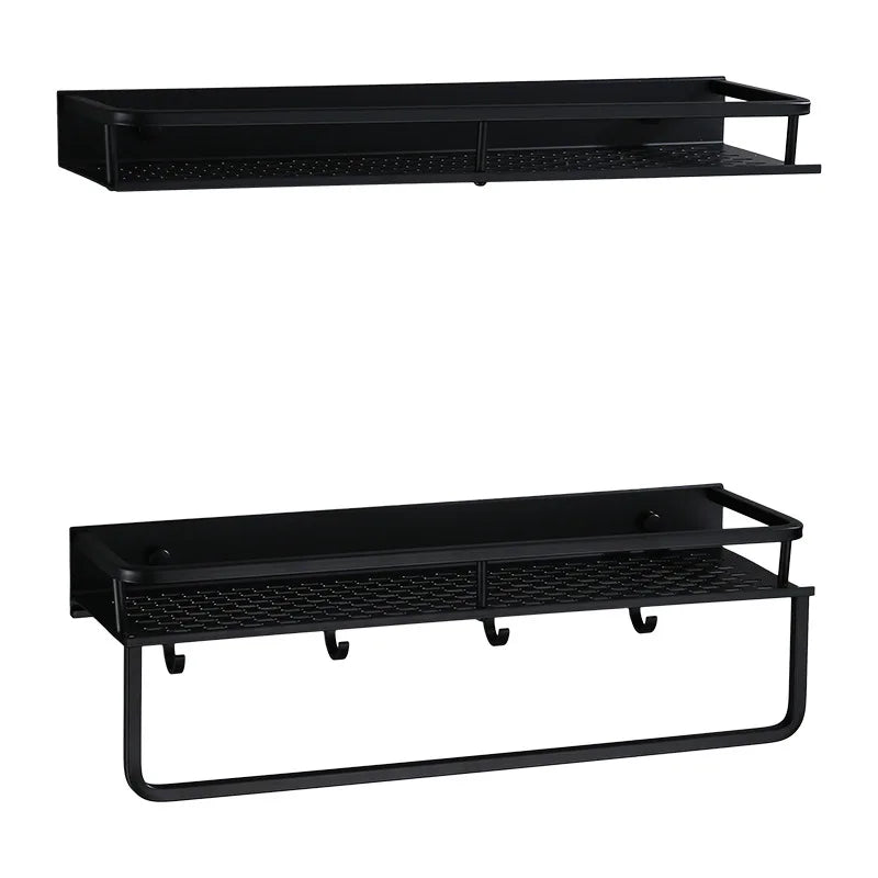 Artfan lighting Black Aluminum Bathroom Shelf with Towel Bar Wall Mounted - Bath Shower Shampoo Holder