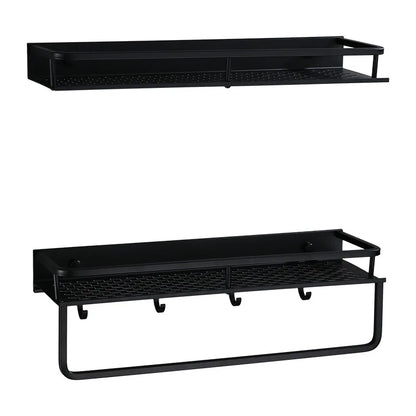 Artfan lighting Black Aluminum Bathroom Shelf with Towel Bar Wall Mounted - Bath Shower Shampoo Holder