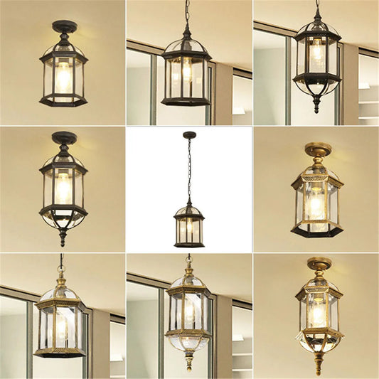 Artfan lighting Black Rustic Outdoor Hanging Lantern Light with Clear Glass Flush Mount Fixture