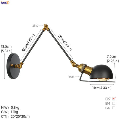 Artfan Antique Black Wall Lamp Vintage Industrial Sconce LED Applique Murale