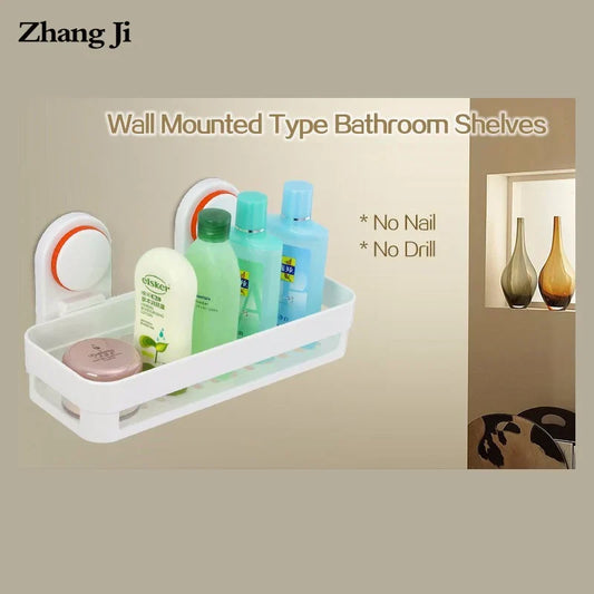 Artfan ABS Suction Cup Bathroom Shelf Organizer - Wall Mounted Shower Rack & Basket Holder
