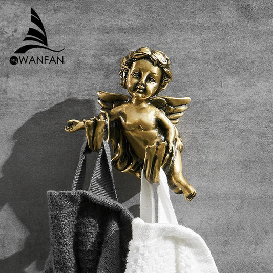 Artfan Angel Brass Towel Hook for Bathroom & Garage Wall Mounted