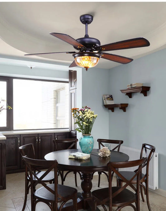 Artfan 52-inch Tiffany Ceiling Fan Light with Remote Control and Wood Leaf Design