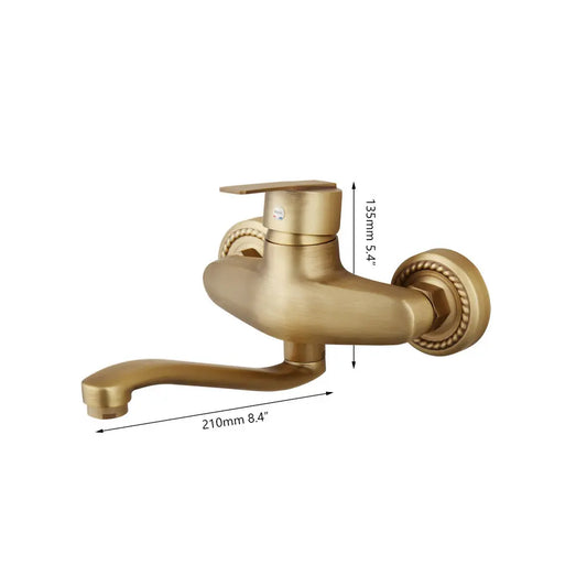Artfan Antique Brass Basin Sink Mixer Tap Wall Mounted Kitchen Faucet